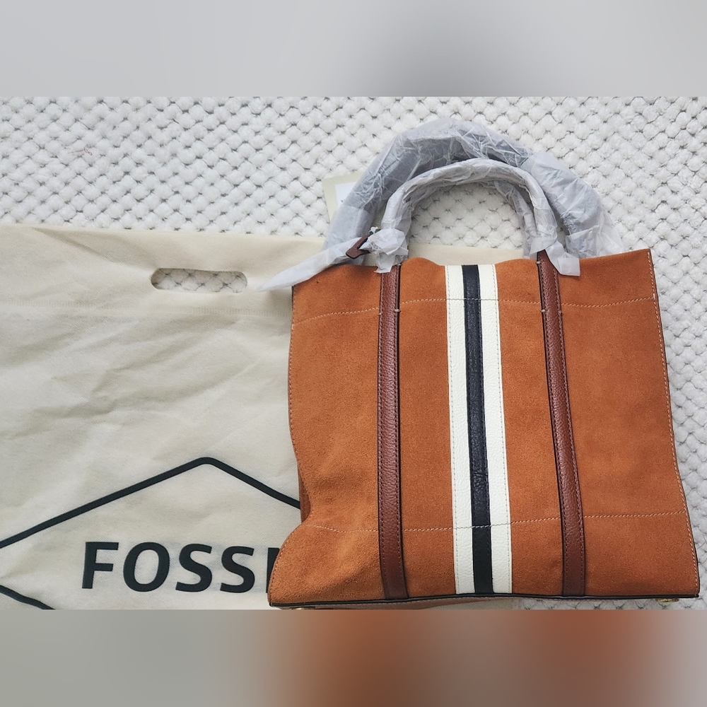 Fossil Carmen Shopper Purse in Caramel Suede BRAND NEW with TAGS!